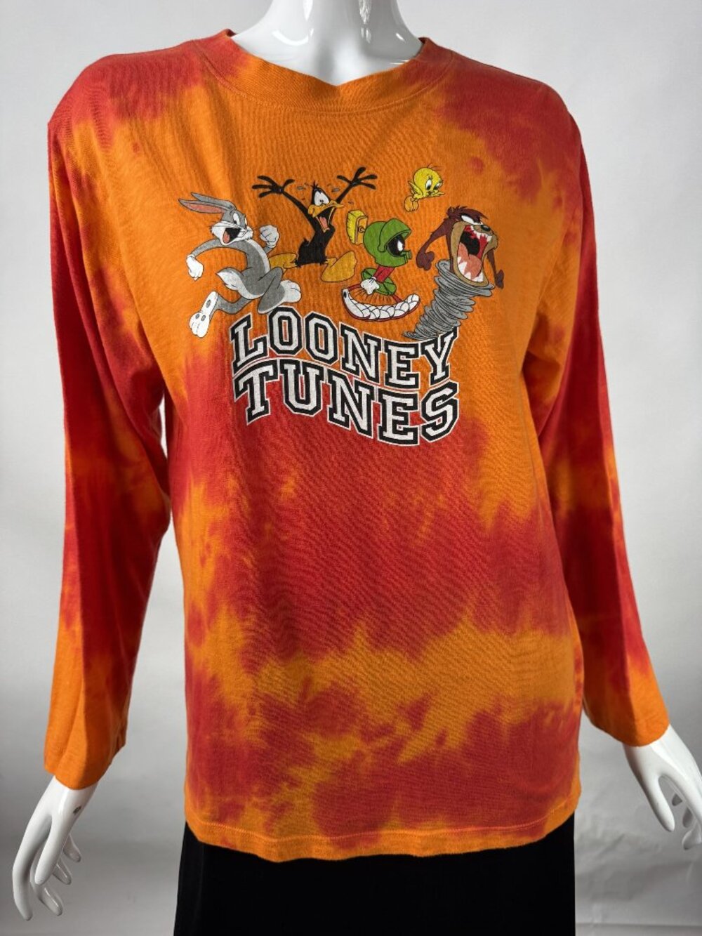 Looney Tunes Tie-Dye Long Sleeve Shirt Bugs Taz Tweety Daffy Marvin M 7-9 Orange